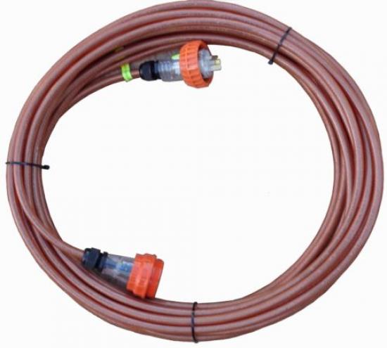 10 Amp 30m 3 Pin Braided Screen Single Phase Industrial Extension Lead. Cable CSA:1.5mm², with Test & Tag Option